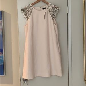 JCrew Off White Dress with Lace Shoulder Detail